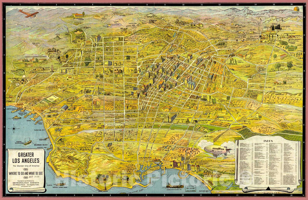 Historic 1932 Map - Greater Los Angeles : The Wonder City of America