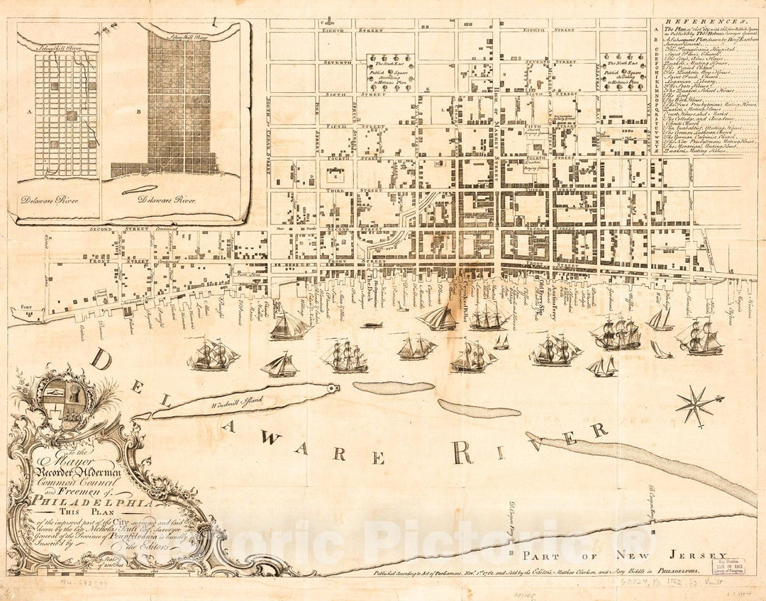 Historic 1762 Map - to The Mayor, Recorder, Aldermen, Common Council, and Freemen of Philadelphia This Plan of The Improved Part of The City surveyed