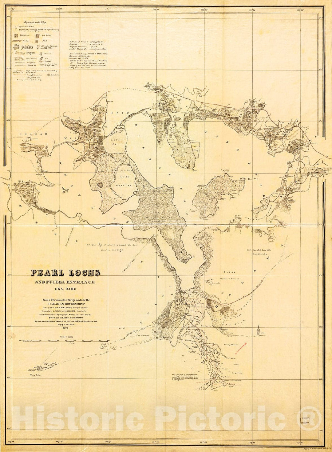 Historic 1873 Map - Pearl Lochs and Puuloa Entrance, EWA, Oahu