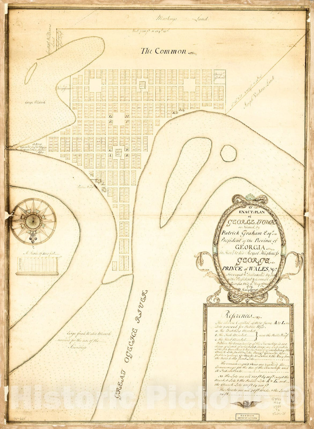 Historic 1754 Map - an Exact-Plan of George-Town so Named by Patrick Graham, Esqr, President of The Province of Georgia, in honr. to His Royal Highness George, Prince of Wales, ca.