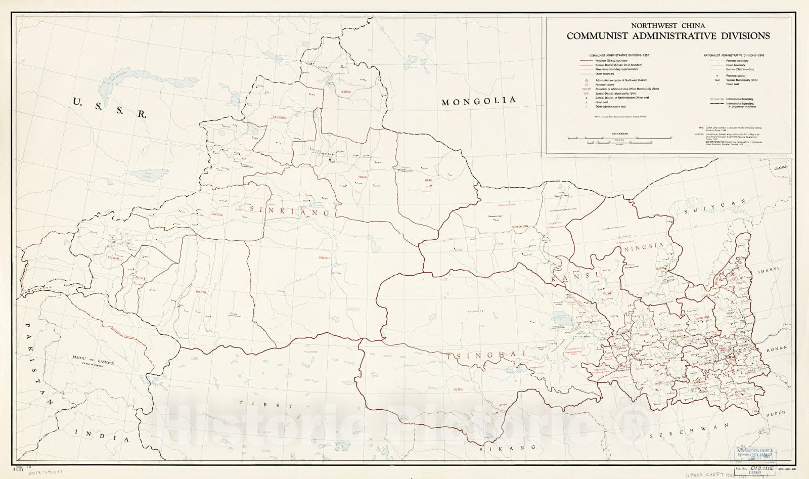 Historic 1952 Map - Northwest China Communist Administrative divisions.