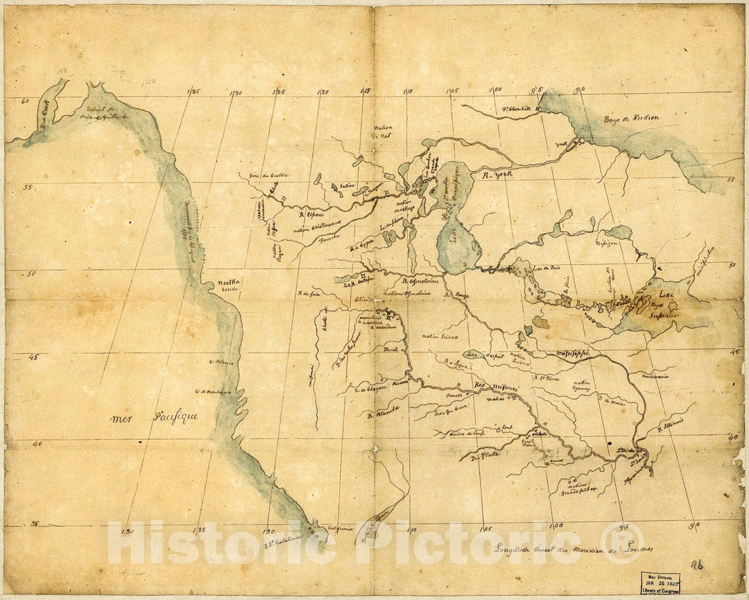 Historic 1790 Map - North America from The Mississippi River to The Pacific, Between The 35th and 60th parallers of Latitude