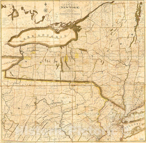 Historic 1817 Map - Map of The State of New York with Part of The States of Pennsylvania, New Jersey 2