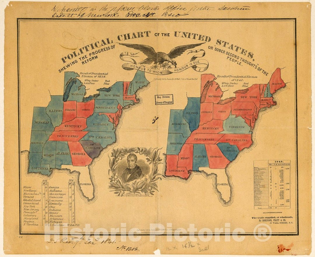 Historic 1840 Map - Political Chart of The United States : shewing The Progress of Reform, or Sober Second Thoughts of The People.