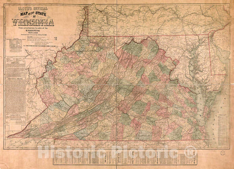 Historic 1861 Map - Lloyd's Official map of The State of Virginia from Actual surveys by Order of The Executive 1828 & 1859.