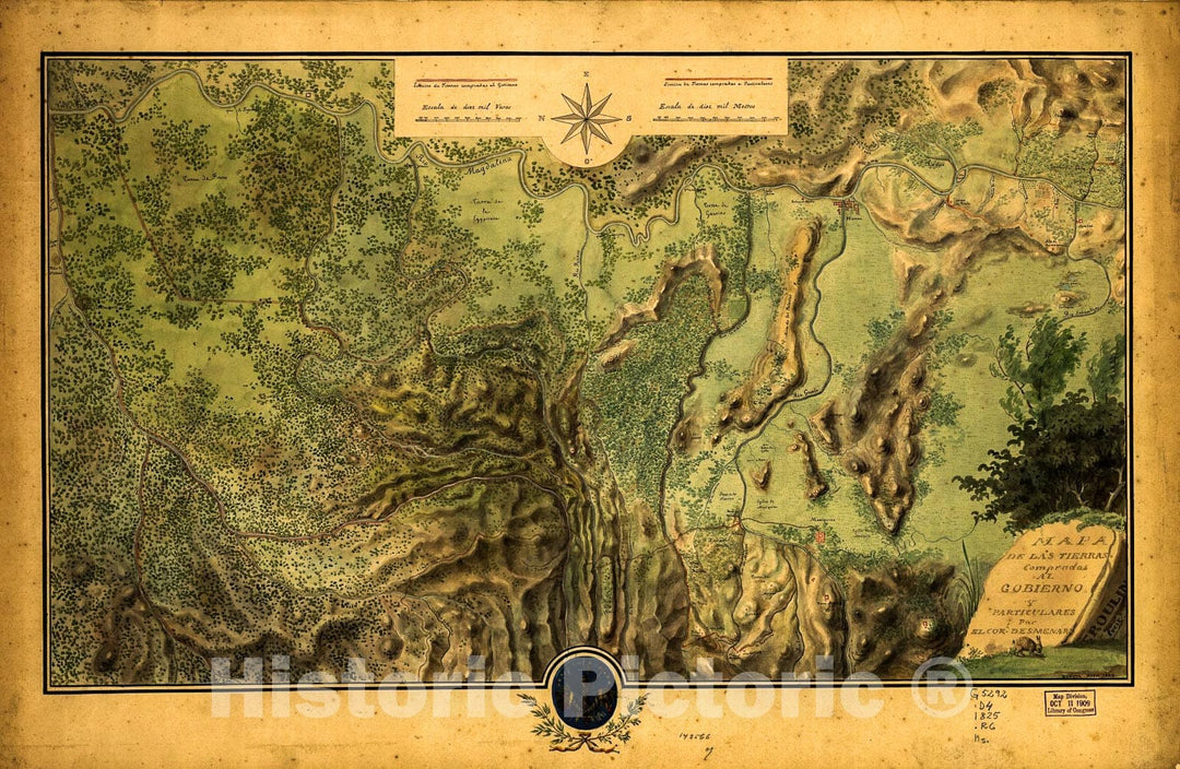 Historic 1825 Map - Mapa de las tierras compradas al gobierno y particulares par el Corl. Desmenaro : regiÃ³n de Honda, Colombia