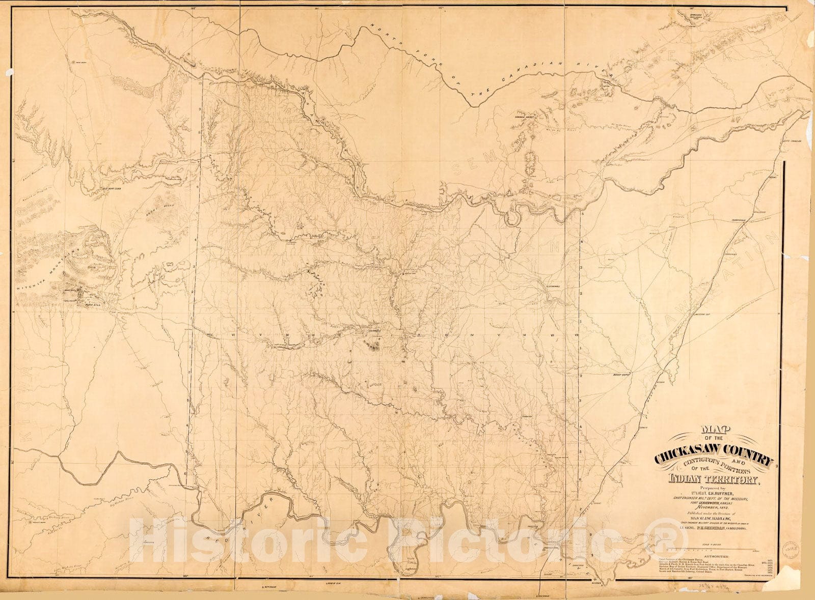 Historic 1872 Map - Map of The Chickasaw Country : and contiguous portions of The Indian Territory