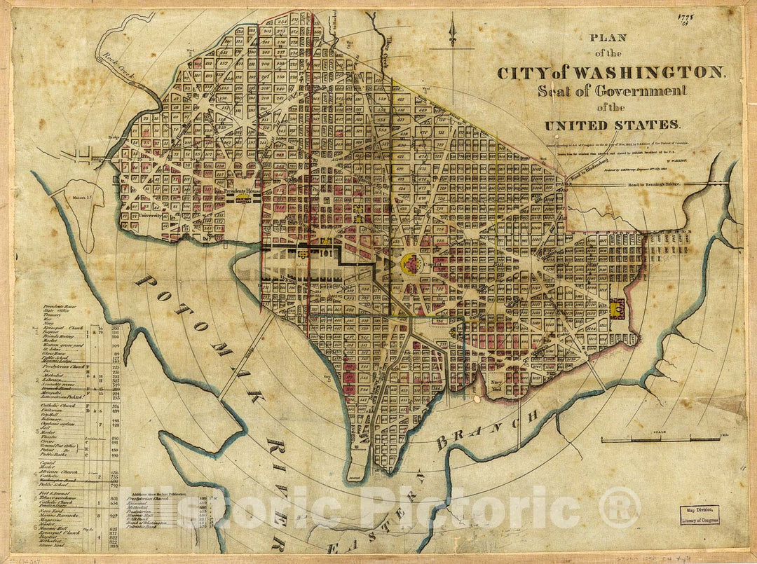 Historic 1829 Map - Plan of The City of Washington : seat of Government of The United States