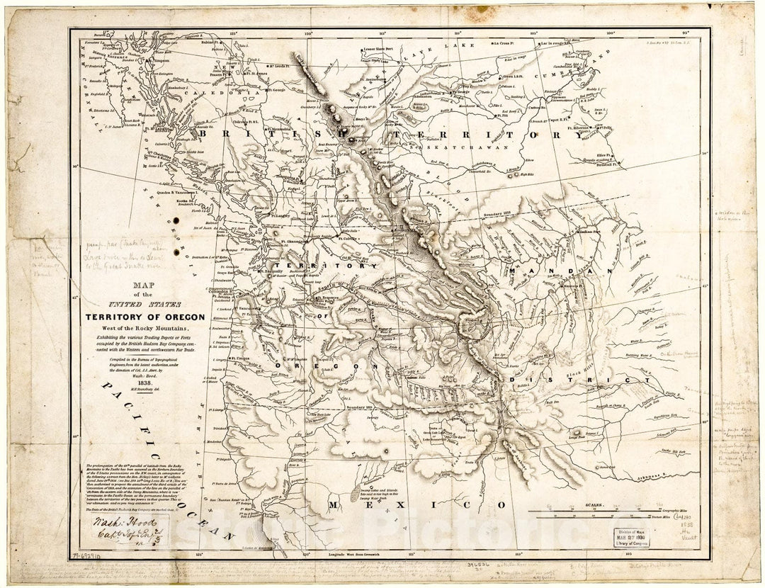 Historic 1838 Map - Map of The United States, Territory of Oregon, west of The Rocky Mountains, 1