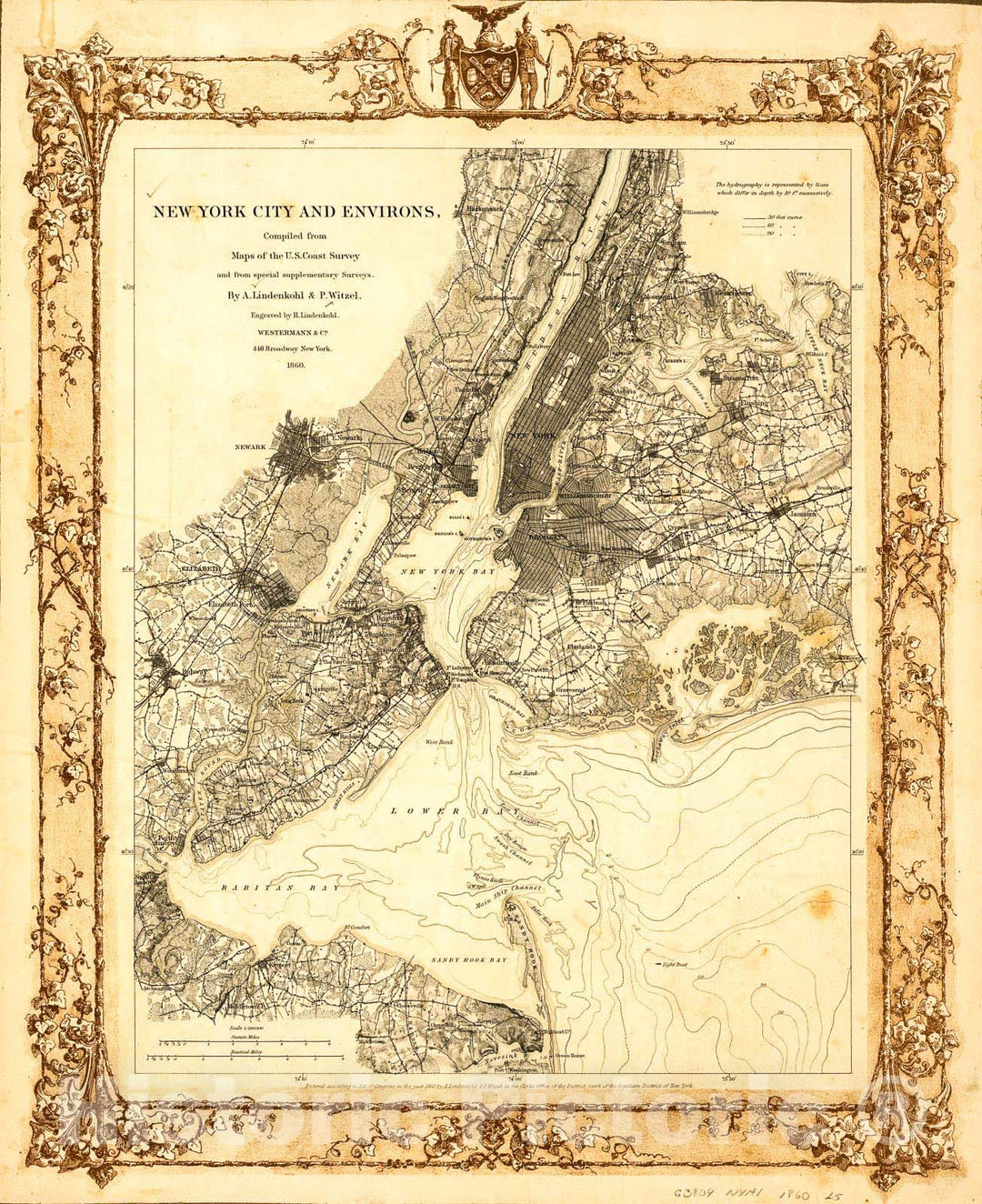 Historic 1860 Map - New York City and Environs.