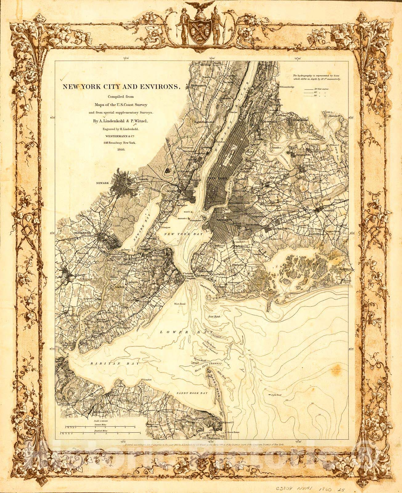 Historic 1860 Map - New York City and Environs.