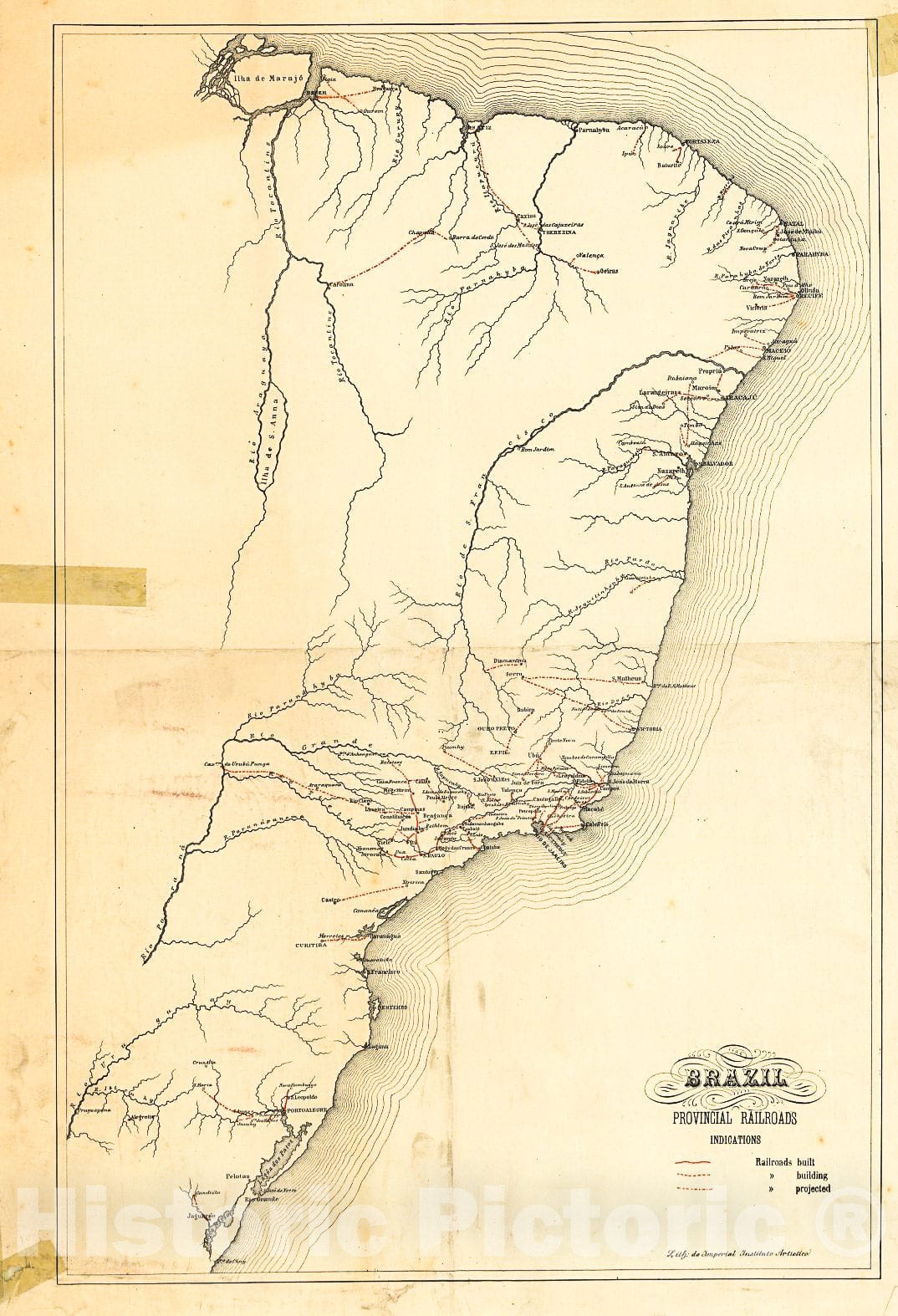 Historic 1902 Map - Brazil, Provincial Railroads.