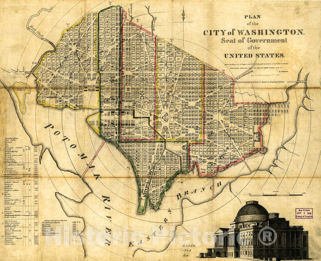 Historic 1835 Map - Plan of The City of Washington : seat of Government of The United States