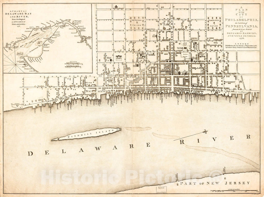 Historic 1776 Map - A Plan of The City of Philadelphia, The Capital of Pennsylvania, from an Actual Survey.