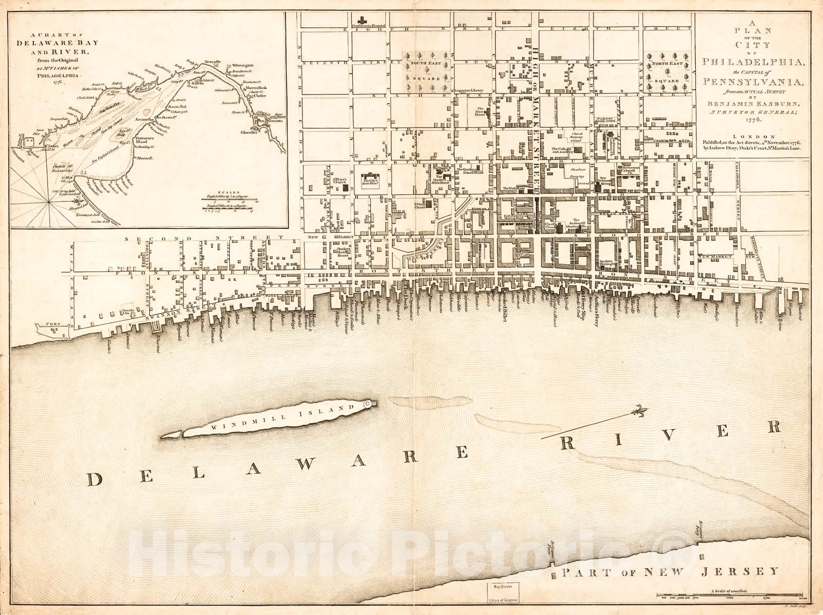 Historic 1776 Map - A Plan of The City of Philadelphia, The Capital of Pennsylvania, from an Actual Survey.