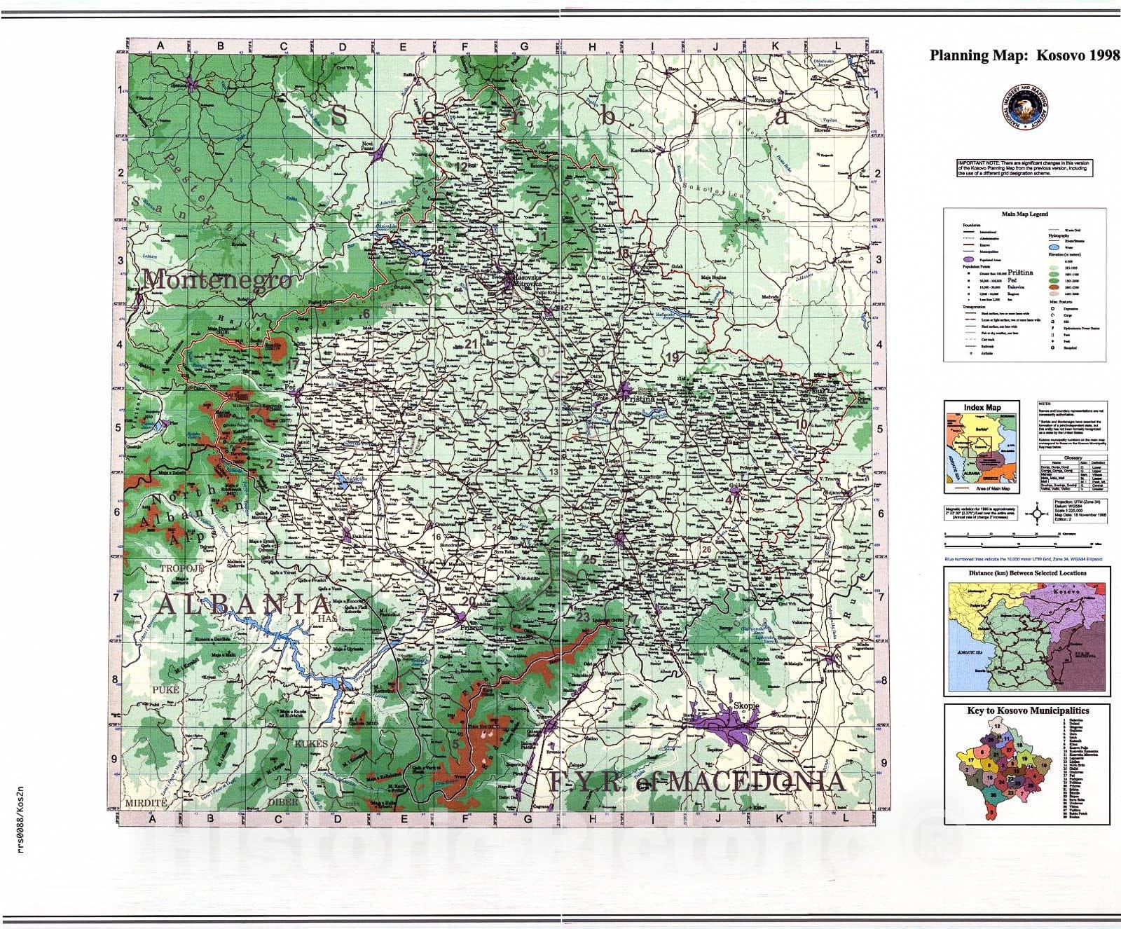 Historic 1998 Map - Planning map-Kosovo 1998