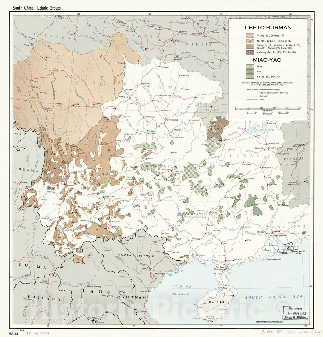 Historic 1963 Map - South China: Ethnic Groups. 3-63. 1