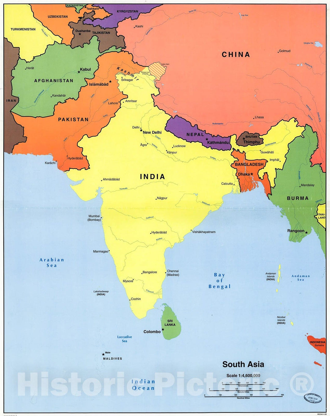 Historic 1998 Map - South Asia.