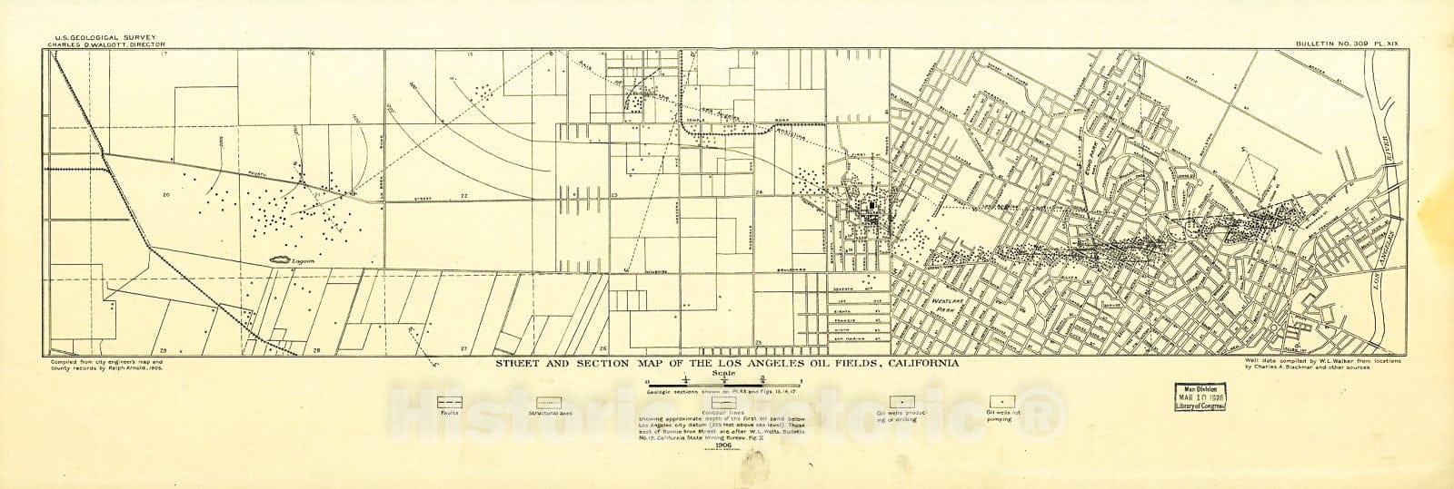 Historic 1906 Map - Street and Section map of The Los Angeles Oil Fields, California