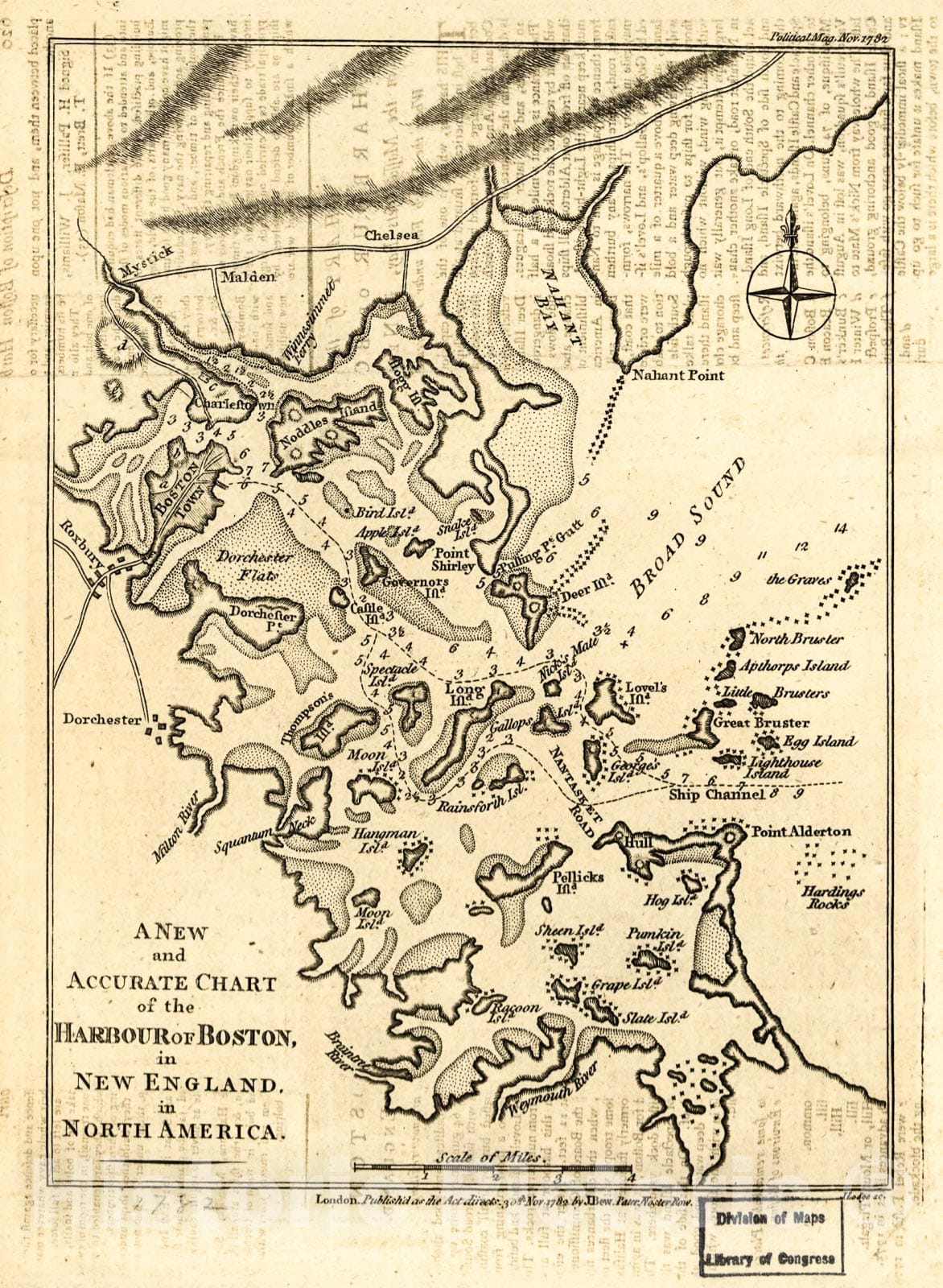 Historic 1782 Map - A New and Accurate Chart of The Harbour of Boston in New England in North America