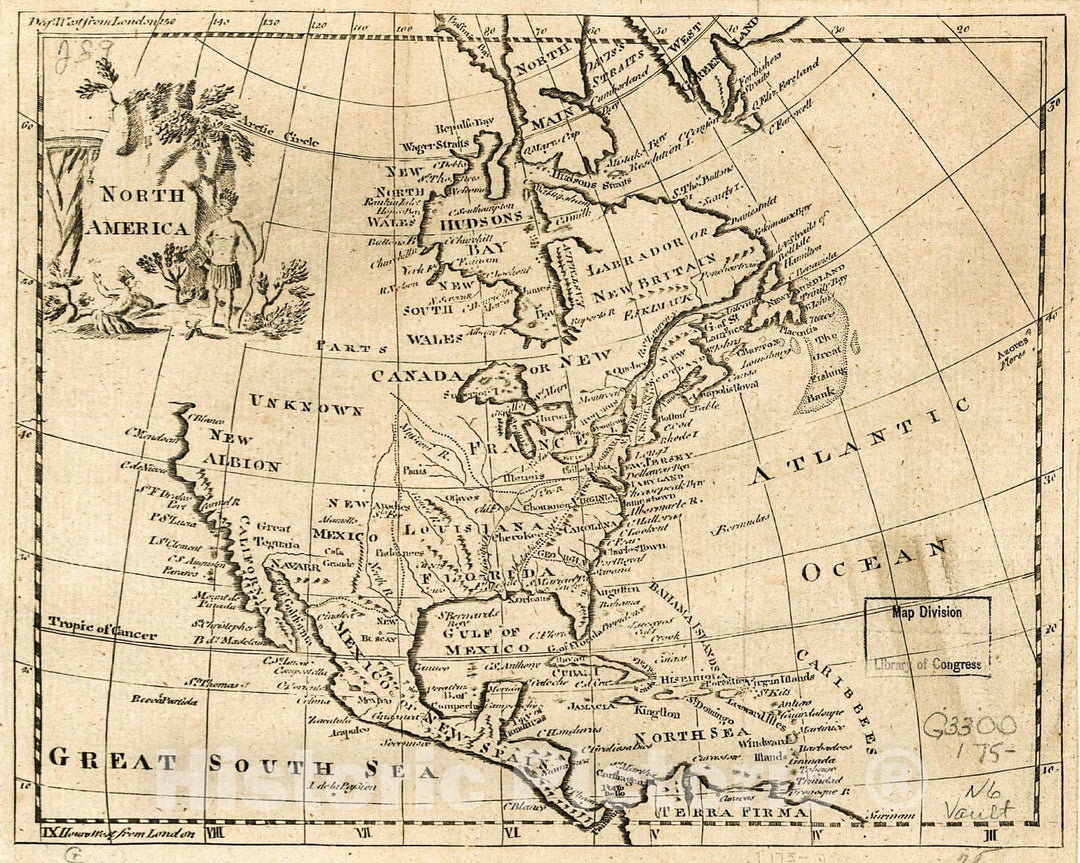 Historic 1750 Map - North America. 2