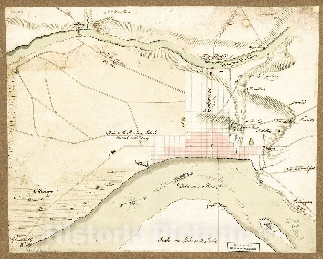 Historic 1778 Map - Philadelphia and Vicinity. Military.