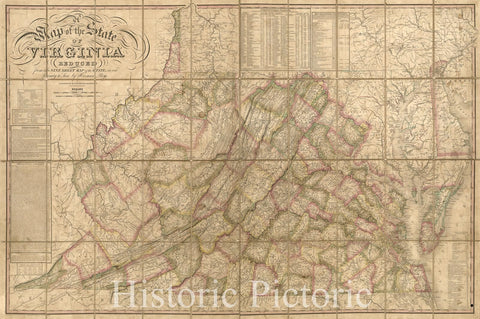 Historic 1827 Map - A map of The State of Virginia : Reduced from The Nine Sheet map of The State in Conformity to Law
