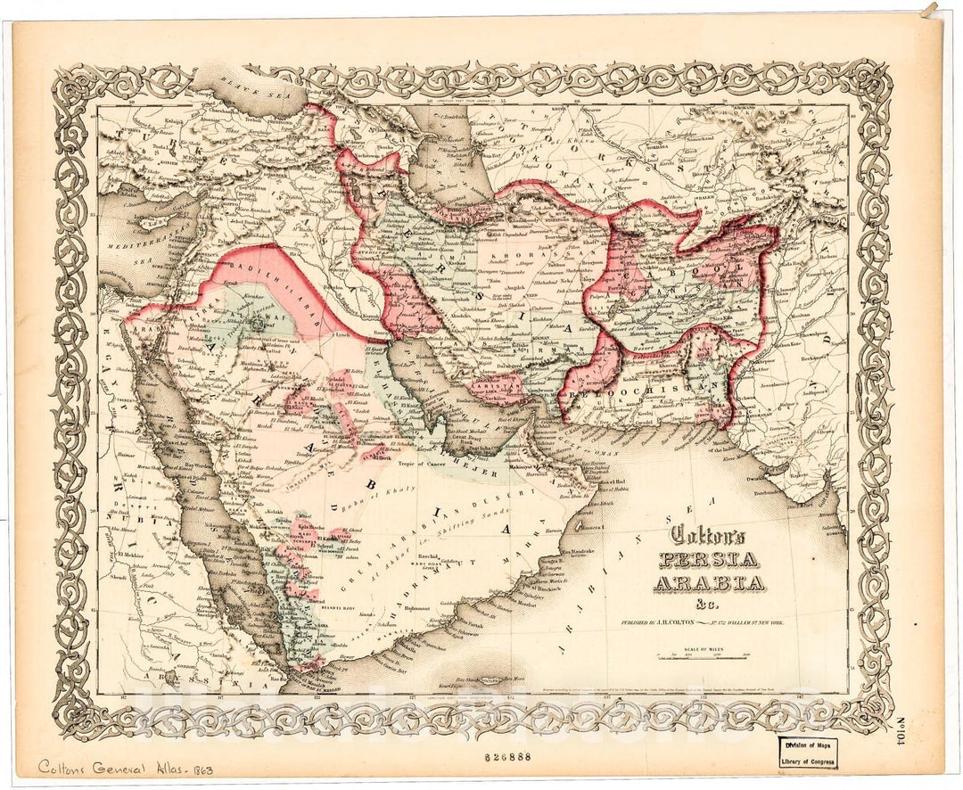 Historic 1863 Map - Colton's Persia Arabia & co.