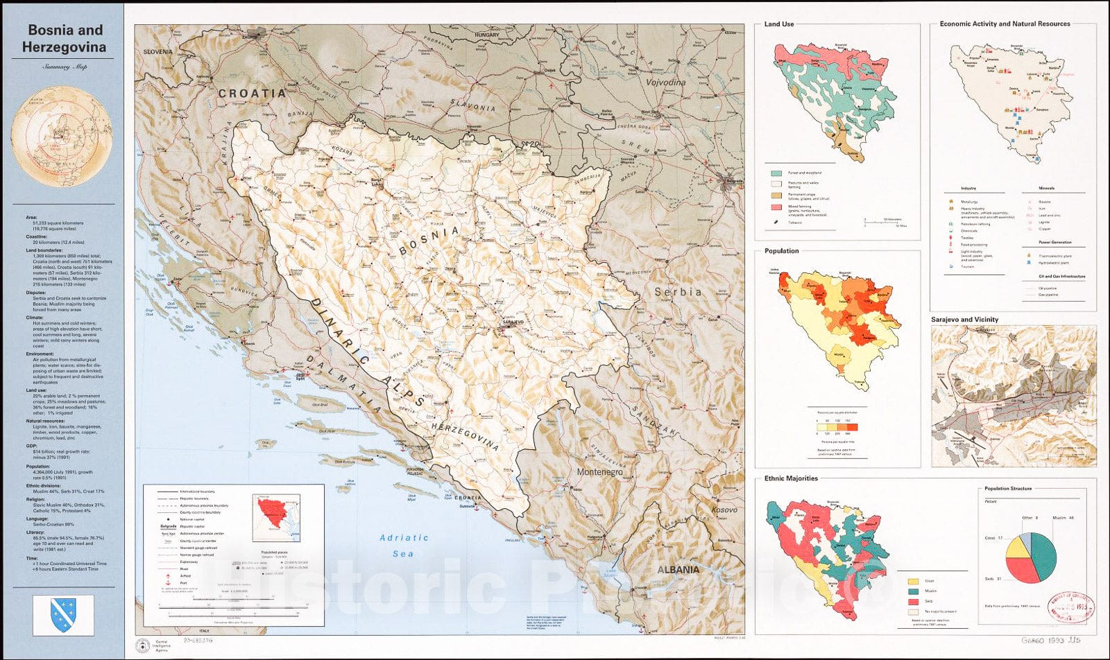 Historic 1993 Map - Bosnia and Herzegovina, Summary map.