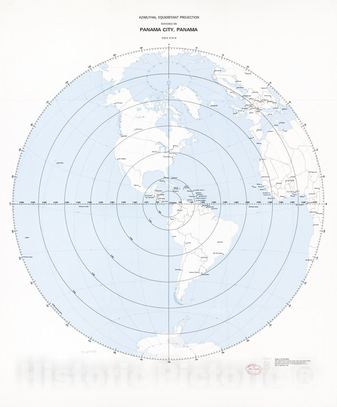 Historic 1988 Map - Azimuthal equidistant Projection, Centered on Beijing, China, 3955N, 11623E.