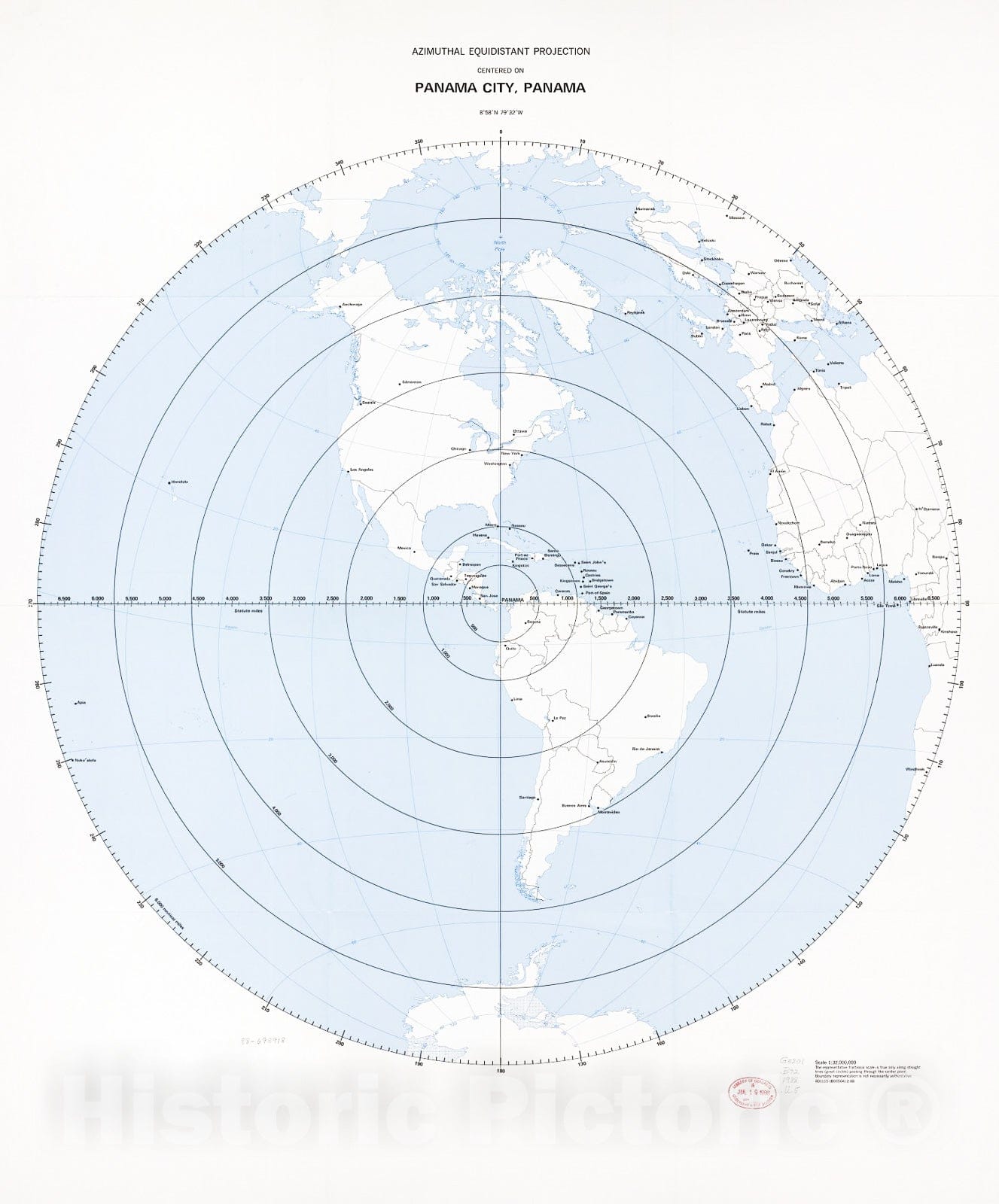 Historic 1988 Map - Azimuthal equidistant Projection, Centered on Beijing, China, 3955N, 11623E.