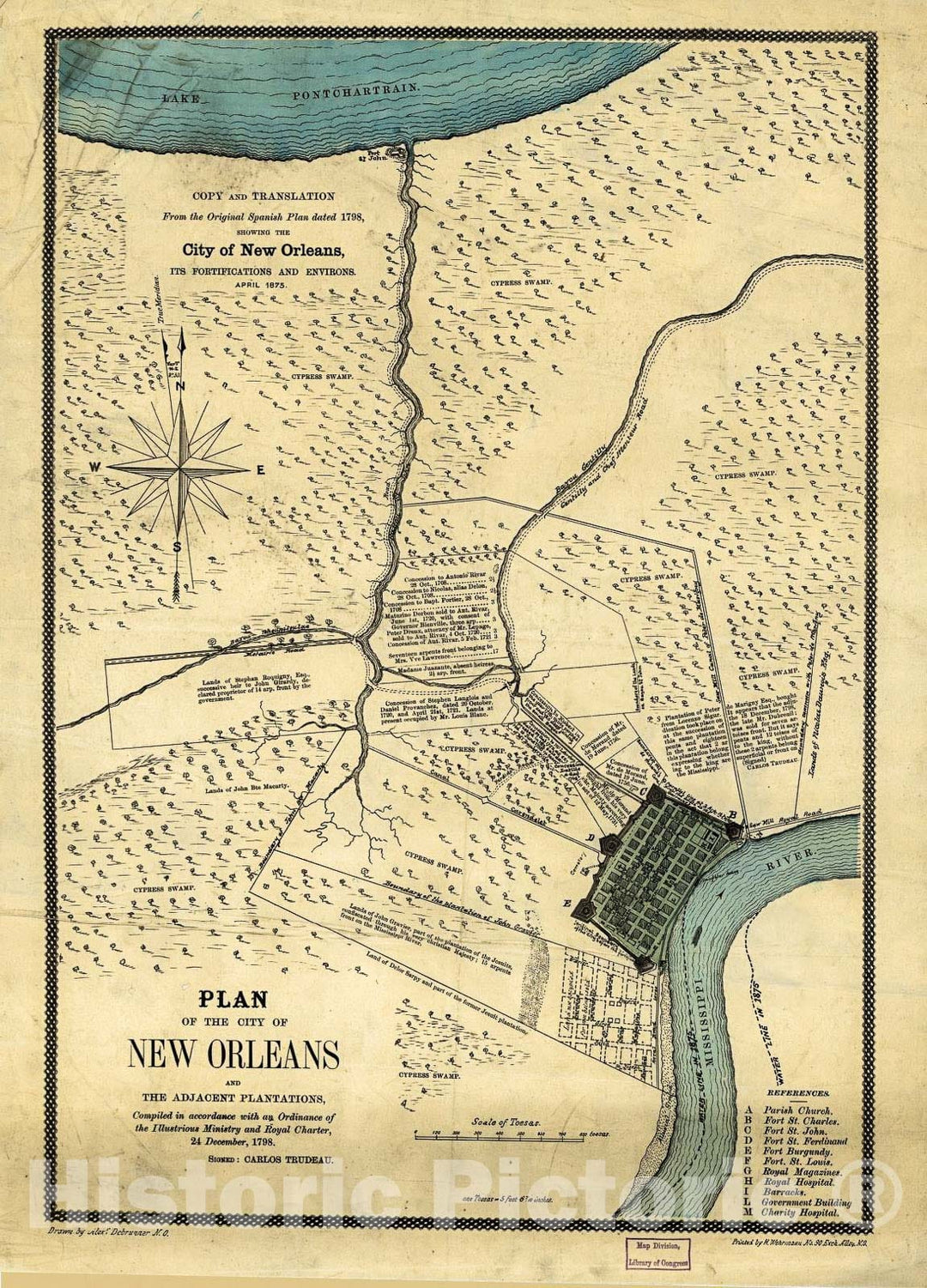 Historic 1875 Map - Plan of The City of New Orleans and Adjacent plantations