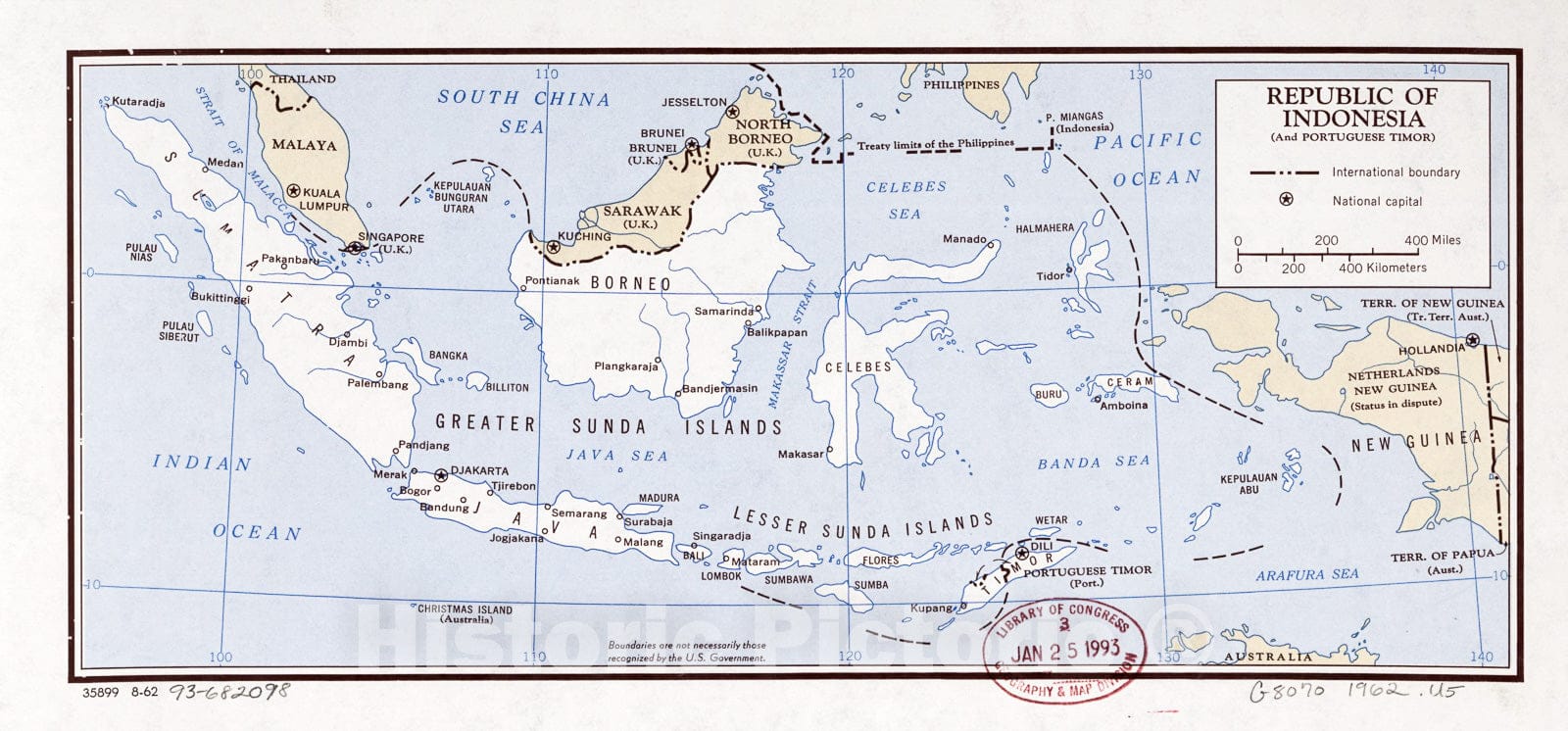 Historic 1962 Map - Republic of Indonesia (and Portuguese Timor).