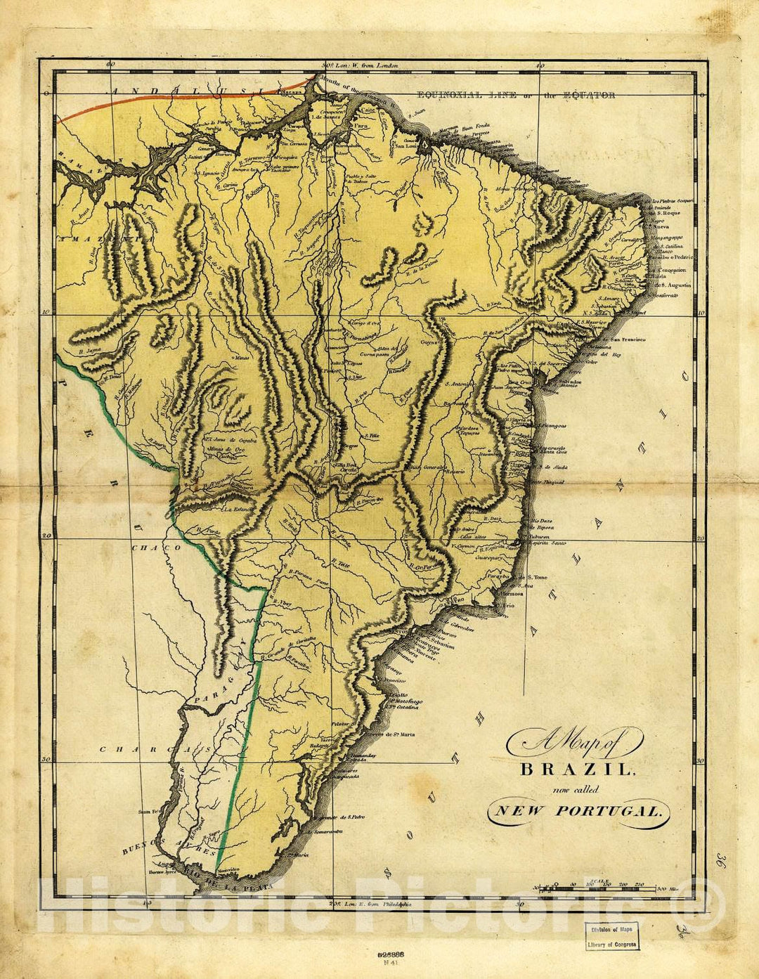 Historic 1814 Map - A map of Brazil, Now Called New Portugal.