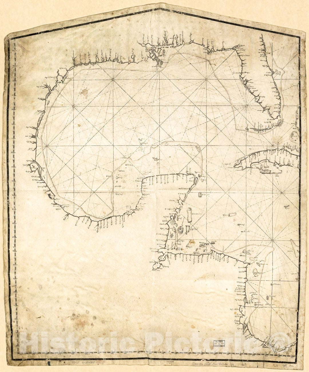 Historic 1730 Map - Map Showing Gulf of Mexico Including Western Portion of Caribbean Area 1