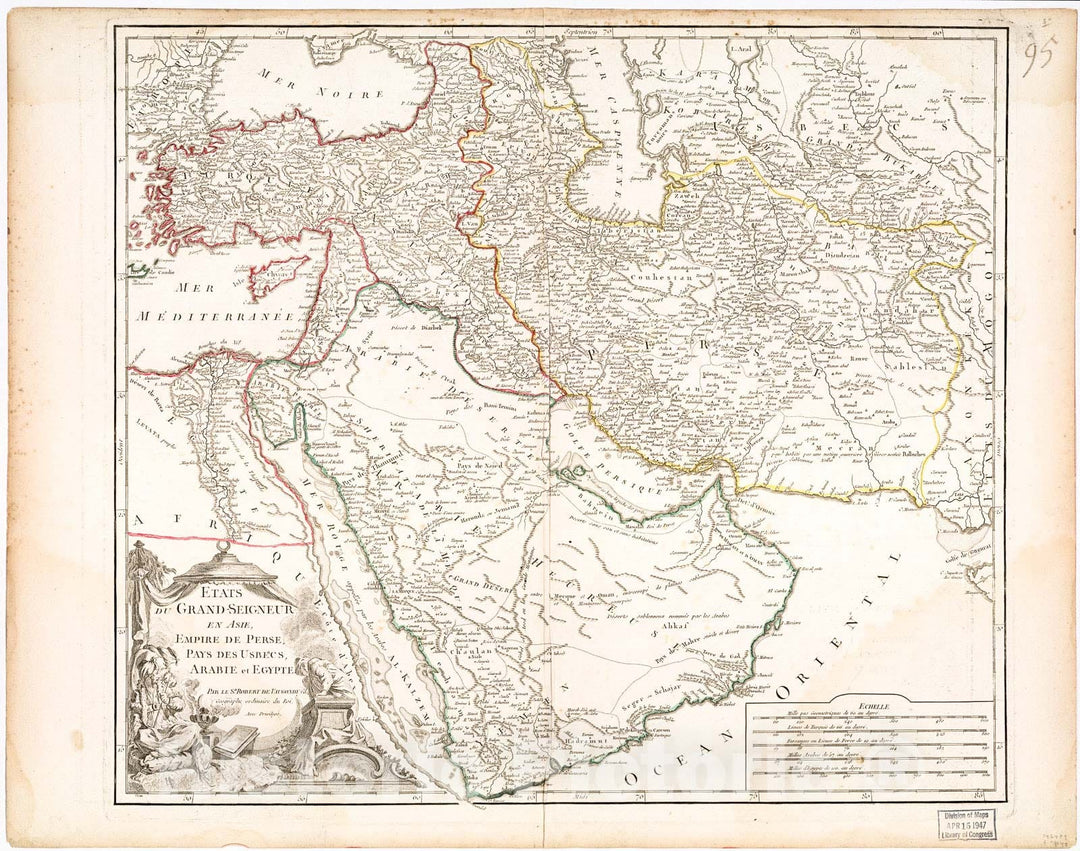 Historic 1740 Map - Etats du Grand-Seigneur en Asie : Empire de Perse, Pays des Usbecs, Arabie et Egypte