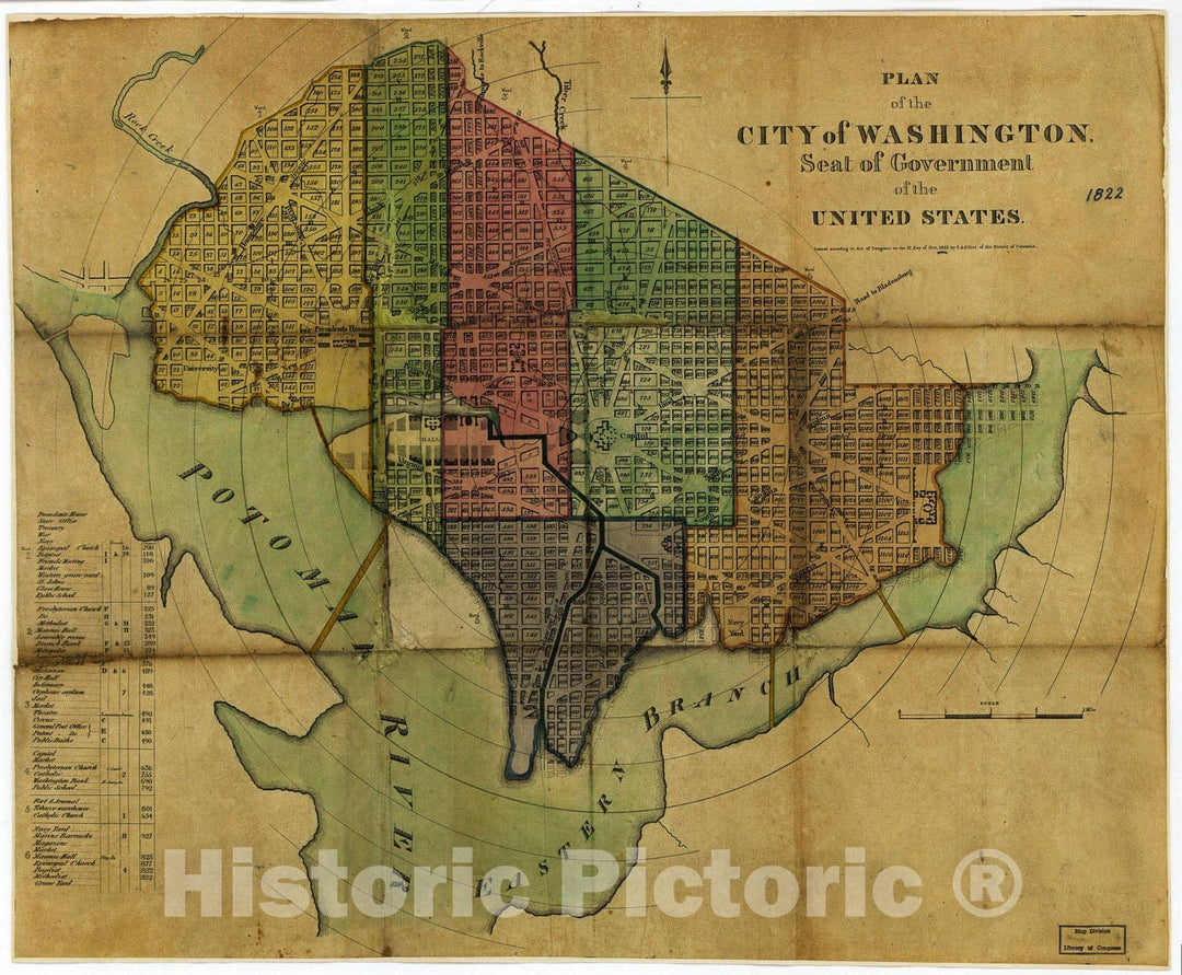 Historic 1822 Map - Plan of The City of Washington : seat of Government of The United States.