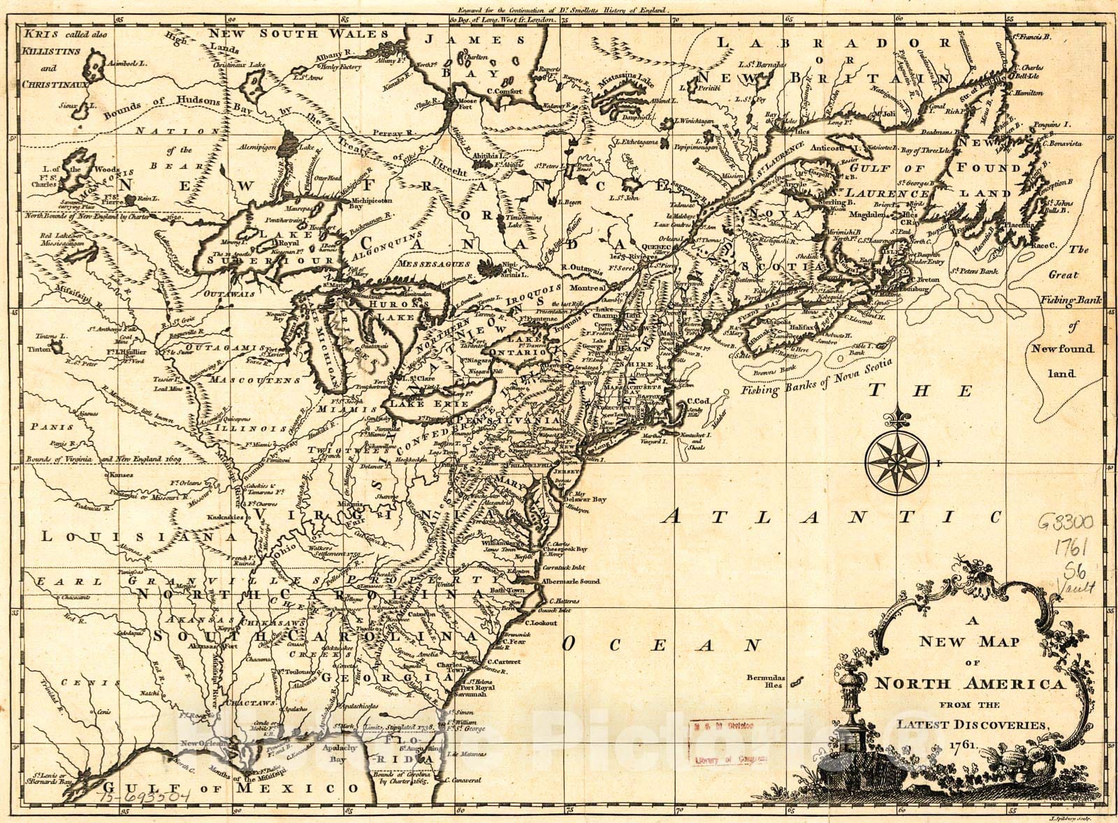 Historic 1761 Map - A New map of North America from The Latest Discoveries.