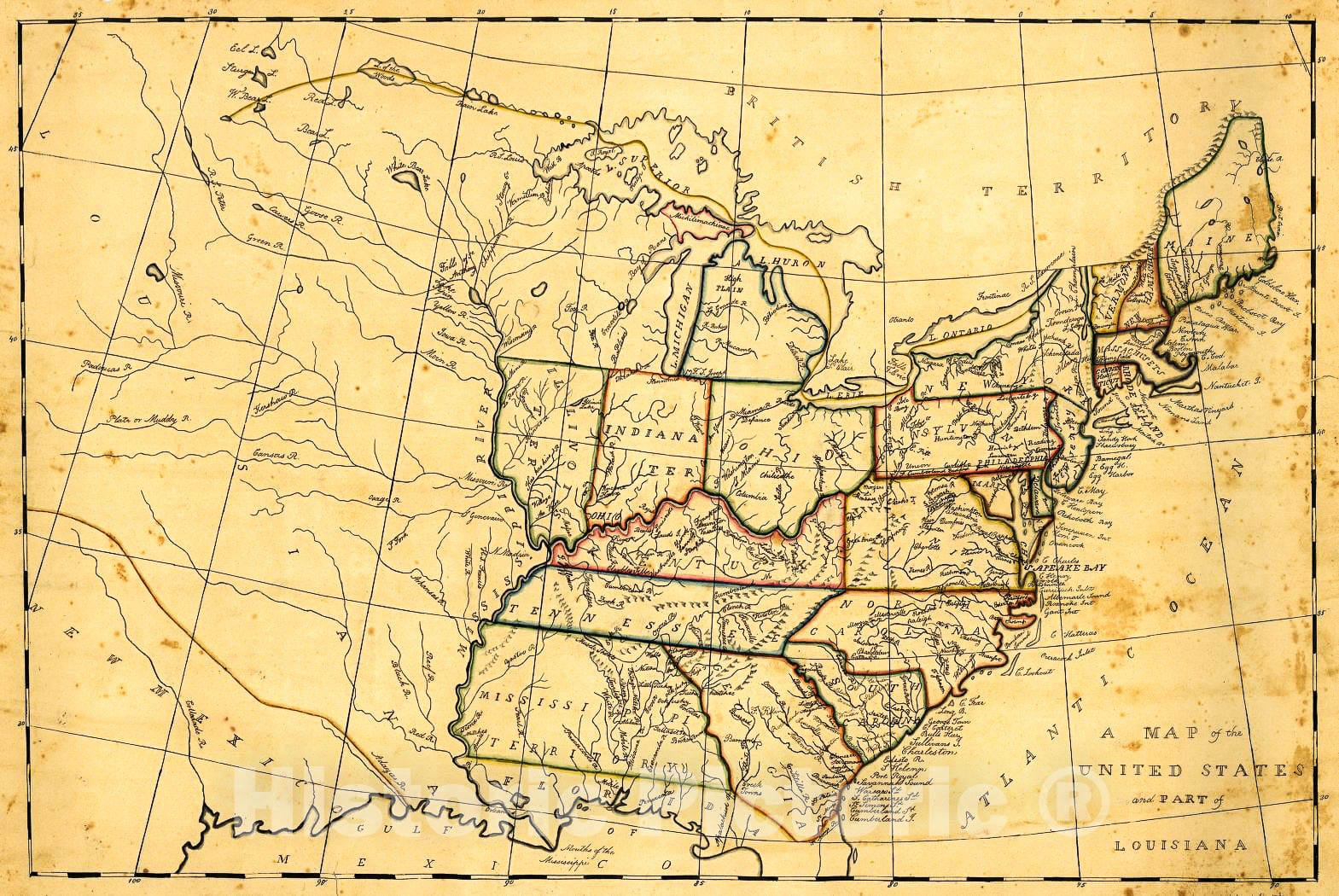 Historic 1830 Map - A map of The United States and Part of Louisiana.