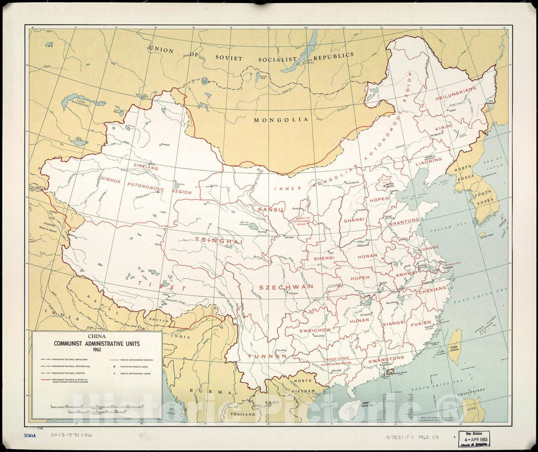 Historic 1962 Map - China, Communist Administrative Units, 1962.