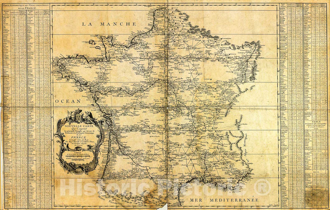 Historic 1744 Map - Nouvelle Carte qui comprend les principaux Triangles qui servent de fondement Ã  la Description gÃ©omÃ©trique de la France