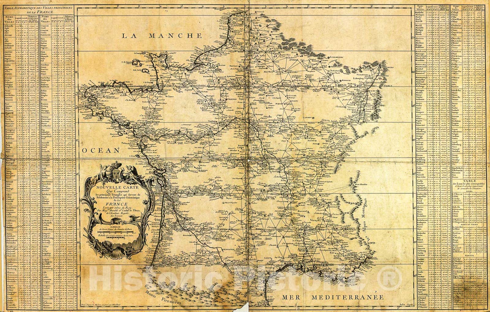 Historic 1744 Map - Nouvelle Carte qui comprend les principaux Triangles qui servent de fondement Ã  la Description gÃ©omÃ©trique de la France