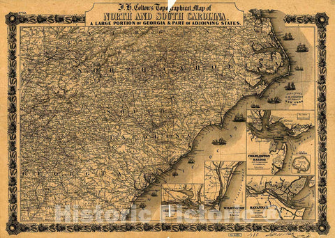 Historic 1861 Map - J. H. Colton's Topographical map of North and South Carolina. A Large Portion of Georgia & Part of adjoining States