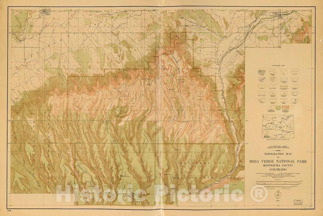 Historic 1915 Map - Topographic map of Mesa Verde National Park : Montezuma County, Colorado