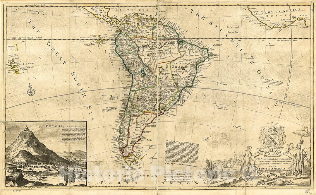 Historic 1712 Map - This map of South America, According to The Newest and Most Exact observations