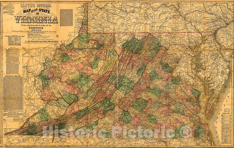 Historic 1862 Map - Lloyd's Official map of The State of Virginia : from Actual surveys by Order of The Executive 1828 & 1859