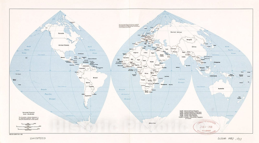 Historic 1983 Map - Political map of The World, 1983