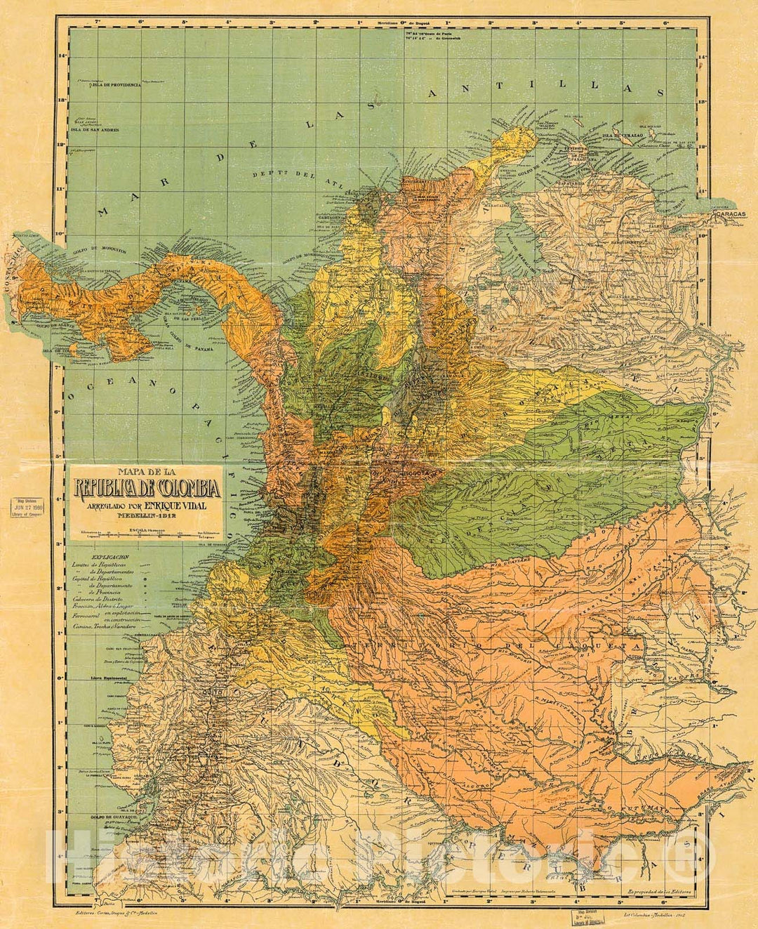 Historic 1912 Map - Mapa de la Republica de Colombia