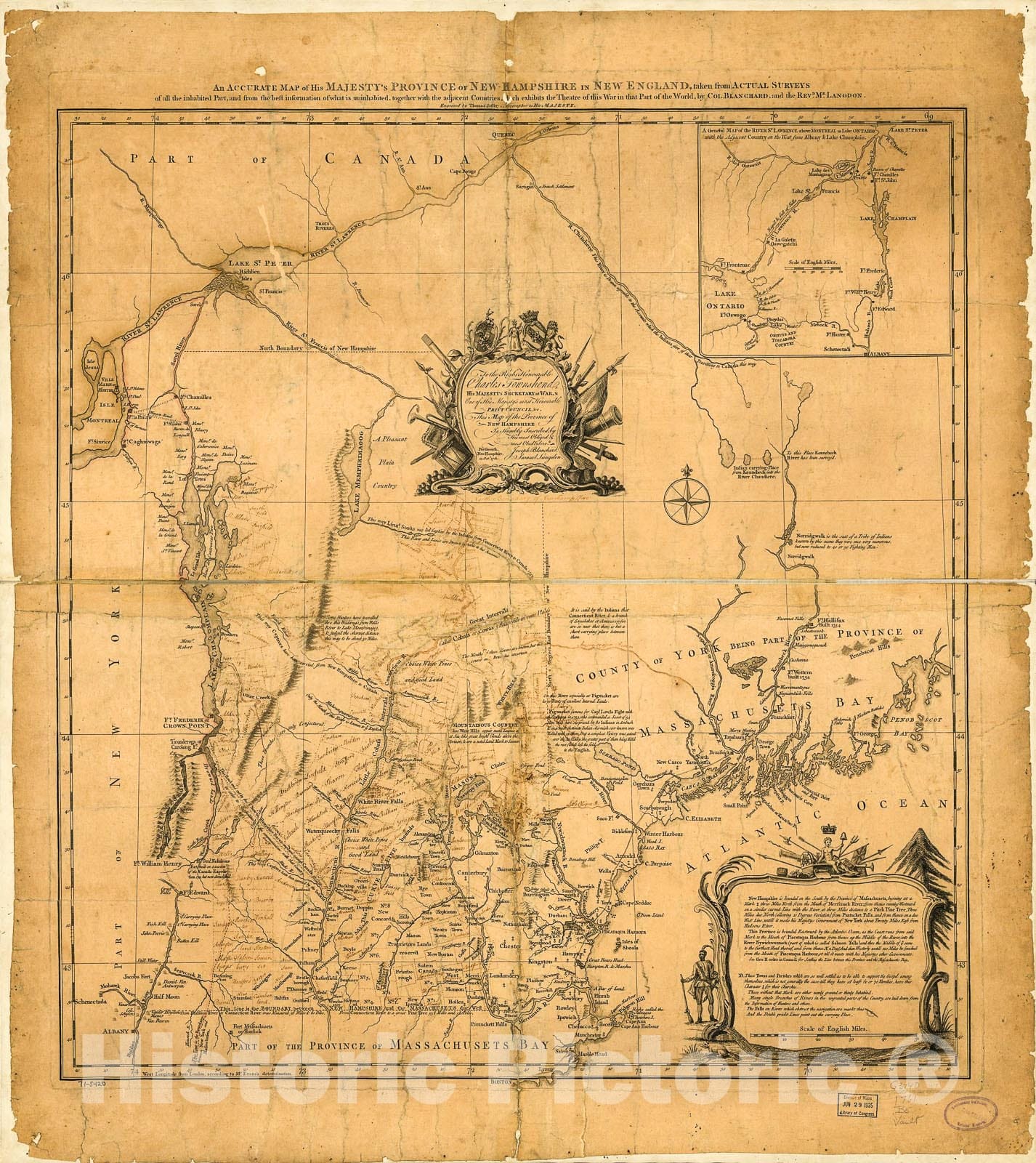 Historic 1761 Map - an Accurate map of His Majesty's Province of New-Hampshire in New England, Taken from Actual surveys of All The inhabited Part