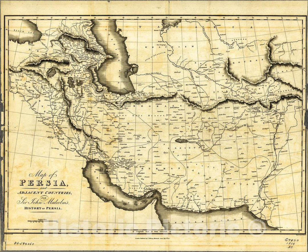 Historic 1815 Map - Map of Persia and Adjacent Countries, for Sir John Malcolm's History of Persia